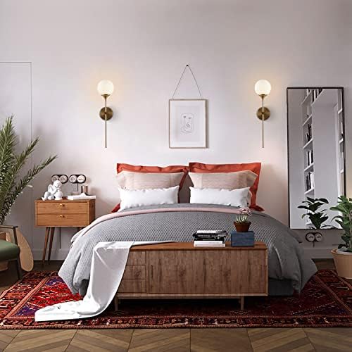 KCO Lighting Modern Globe Wall Sconce Mid Century Glass Wall Mounted Light Brushed Brass Long Wall Lamp Mid Century Modern Glass Pendant Light 1-Light Large Gold Globe Chandelier Pendant Lighting - Image 5