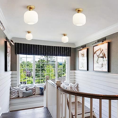 KCO Lighting Modern Gold White Glass Pendant Light Contemporary Brass Kitchen Island Light Brushed Gold Milk Glass Semi Flush Mount Ceiling Light - Image 7
