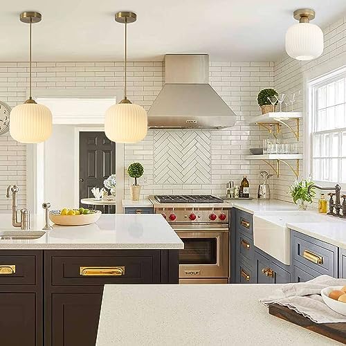 KCO Lighting Modern Gold White Glass Pendant Light Contemporary Brass Kitchen Island Light Brushed Gold Milk Glass Semi Flush Mount Ceiling Light - Image 4
