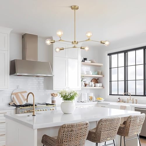 KCO 6-Light Brass Gold Sputnik Ceiling Light Fixture Without Glass Shade - Image 7