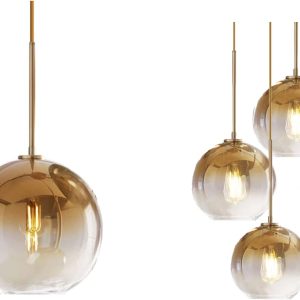 KCO Lighting Gold Gradient Glass Globe Pendant Ceiling Lighting with Adjustable Cord Mid Century Hanging Chandelier Light Fixture for Kitchen Island Bedroom…
