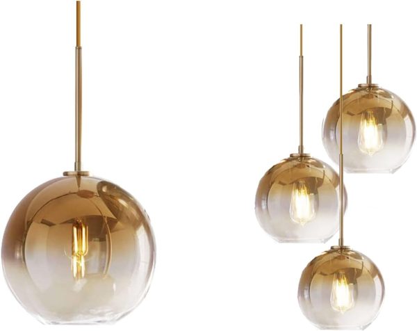 KCO Lighting Gold Gradient Glass Globe Pendant Ceiling Lighting with Adjustable Cord Mid Century Hanging Chandelier Light Fixture for Kitchen Island Bedroom…