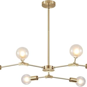 KCO 6-Light Brass Gold Sputnik Ceiling Light Fixture Without Glass Shade