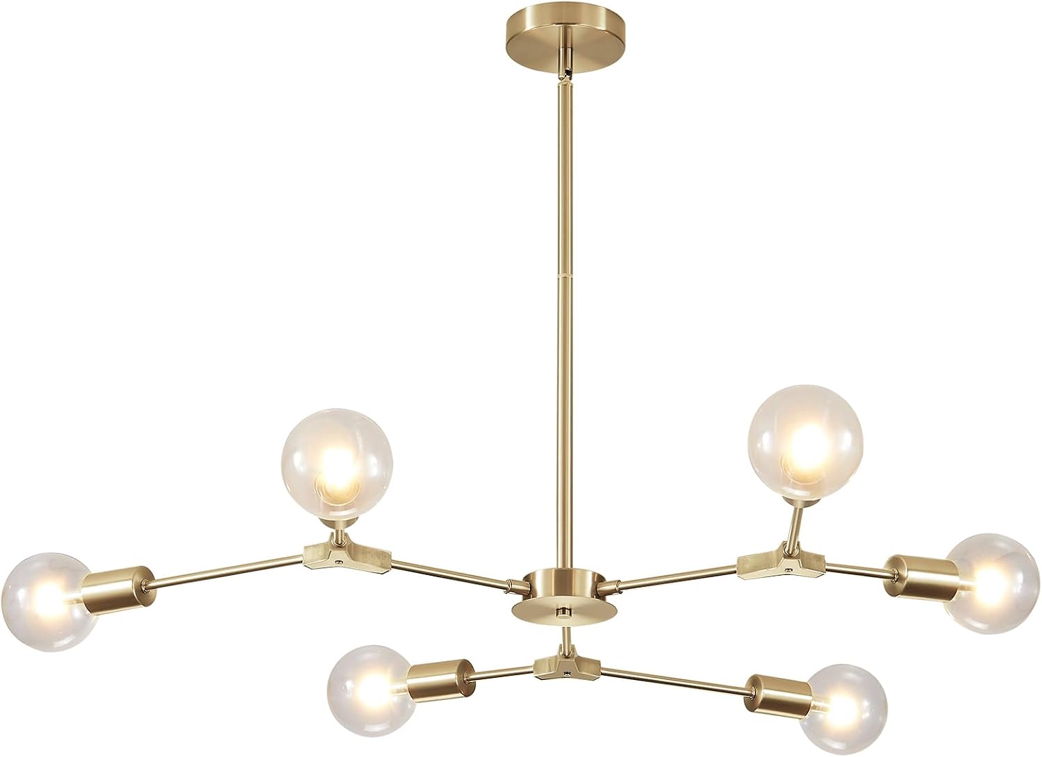 KCO 6-Light Brass Gold Sputnik Ceiling Light Fixture Without Glass Shade