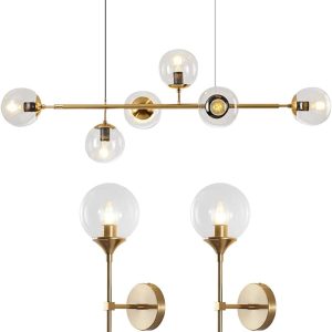 KCO Lighting 6- Light Glass Globe Chandelier Pendant Light Modern Gold Globe Wall Sconce Set of Two