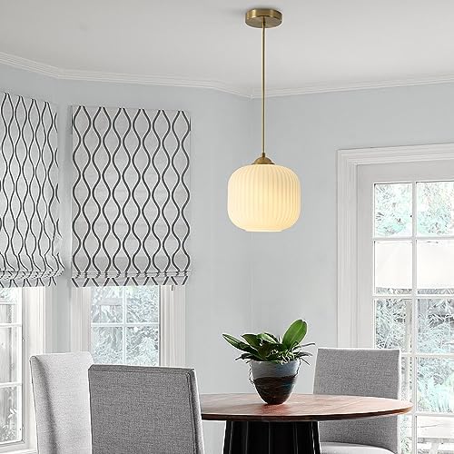 KCO Lighting Modern Gold White Glass Pendant Light Contemporary Brass Kitchen Island Light Brushed Gold Milk Glass Semi Flush Mount Ceiling Light - Image 6
