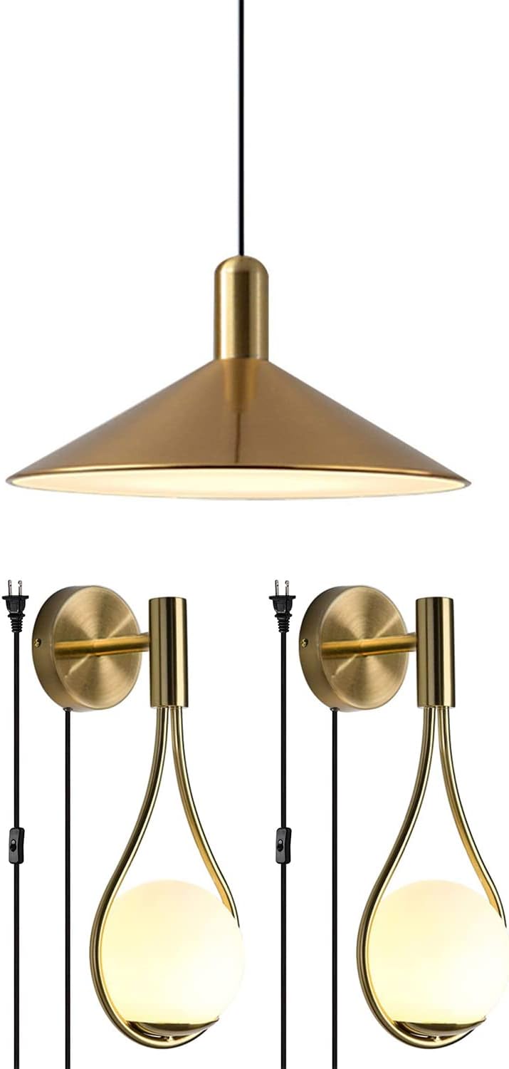 KCO Lighting Farmhouse Barn Pendant Lamp, Mid-Century Drop Design Plug in Wall Mounted Light