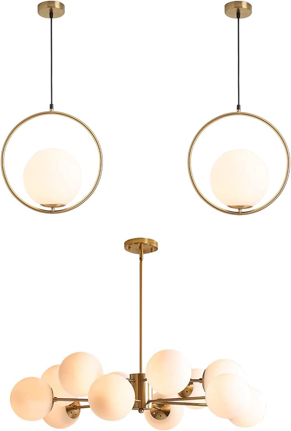 KCO Lighting 1-Light Globe Pendant Light Fixtures, 12-Light Globe Sputnik Chandelier for Kitchen Island Dining Room Living Room