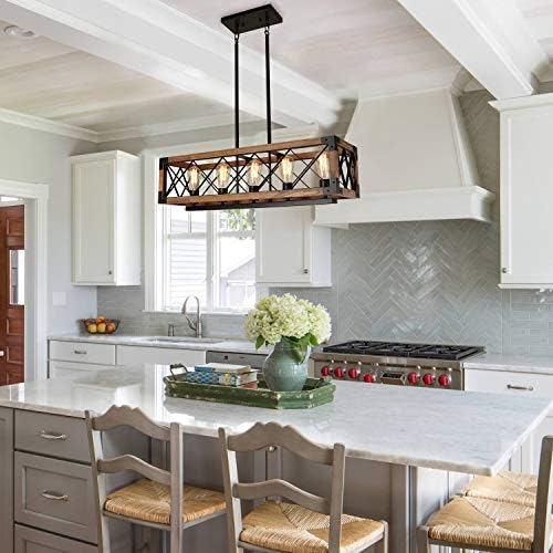 Giluta Rectangle Wood Chandelier Farmhouse Style Dining Room Kitchen Lighting Fixtures, 5 Lights Ceiling Hanging Pendant Lighting UL Listed - Image 6
