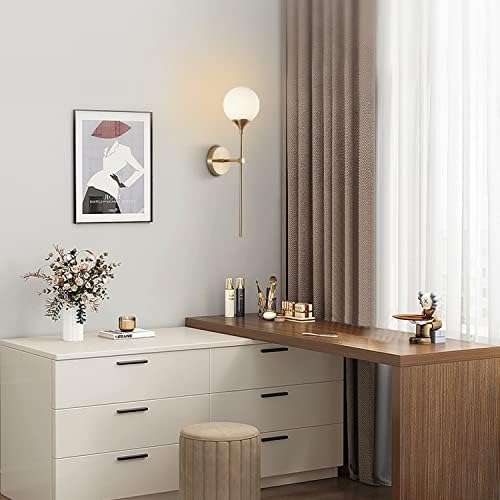KCO Lighting Modern Globe Wall Sconce Mid Century Glass Wall Mounted Light Brushed Brass Long Wall Lamp Mid Century Modern Glass Pendant Light 1-Light Large Gold Globe Chandelier Pendant Lighting - Image 4