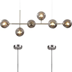 KCO Lighting Modern 6-Light Glass Globes Sputnik Ceiling Pendant Lighting Nordic Silver 1-Light Silver Pendant Light with Glass Globe