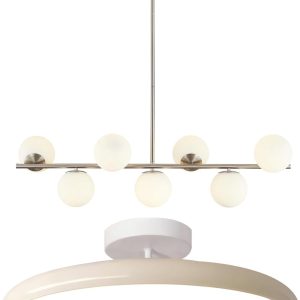KCO Lighting 7-Light Modern Sliver Chandelier White Frosted Globe Glass Pendant Light Modern Hallway Mid Century Semi Flush Mount Farmhouse Basement Closet Light Fixture