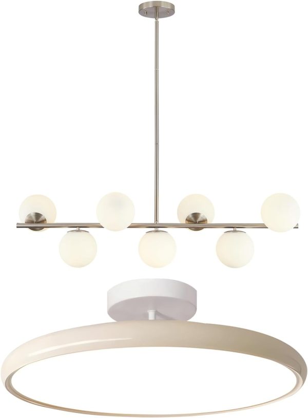 KCO Lighting 7-Light Modern Sliver Chandelier White Frosted Globe Glass Pendant Light Modern Hallway Mid Century Semi Flush Mount Farmhouse Basement Closet Light Fixture