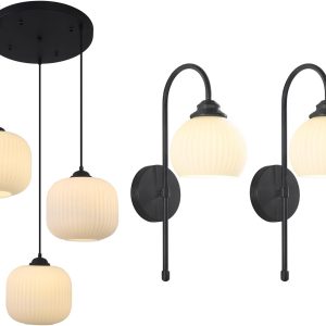 KCO Lighting 3 Light Cluster Pendant Modern Frosted Globe Chandelier Vintage Milk Glass Hanging Light Set of 2 Mid Century Bathroom Vanity Light Black Globe Wall Sconce Industrial Vintage Wall Sconce