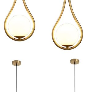 KCO Lighting Mid-Century Drop Design Wall Mounted Light Golden Frosted White Glass Globe Pendant Light