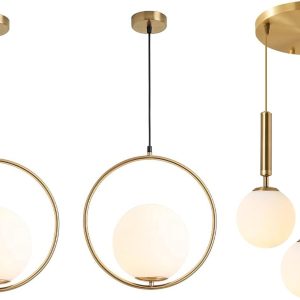 KCO Modern Gold Pendant Light - 1-Light Single White Glass & 3-Light Cluster Pendant Lighting for Kitchen, Living Room, Dining Room