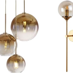 KCO Lighting 3-Light Hanging Light Fixture Gold Gradient Glass Globe Pendant Ceiling Lighting Gold Glass Globe Wall Mounted Sconce