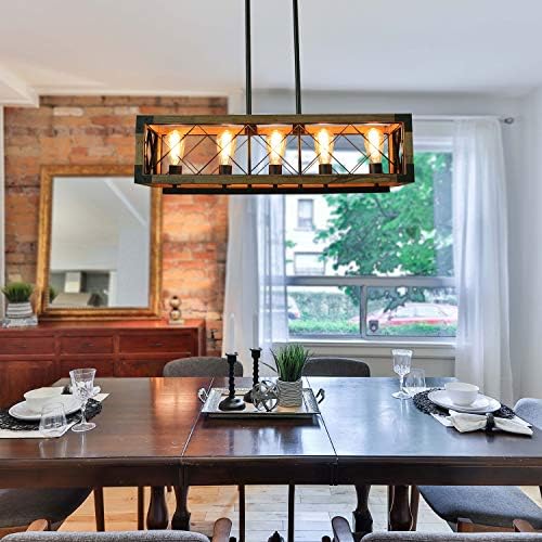 Giluta Rectangle Wood Chandelier Farmhouse Style Dining Room Kitchen Lighting Fixtures, 5 Lights Ceiling Hanging Pendant Lighting UL Listed - Image 7