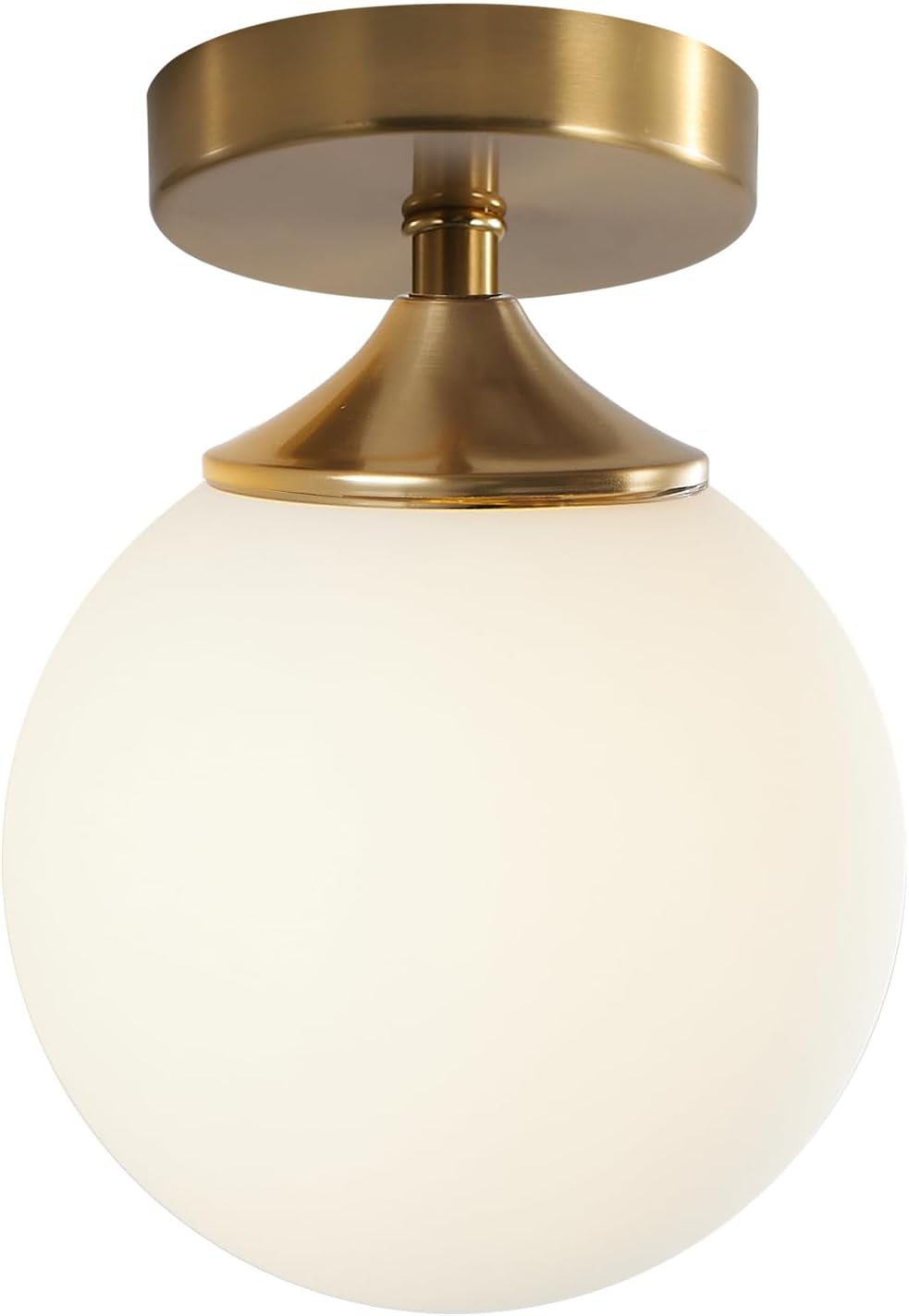 KCO Brass Gold Small 5.9” Milk Glass Globe Semi Flush Mount Ceiling Light