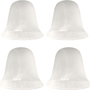 Giluta Bell Shaped Glass Shade, Alabaster Glass Shades Replacement for ceiling fan light wall light and pendant, Lipless with 1-5/8-inch Fitter Opening, 4 Pack