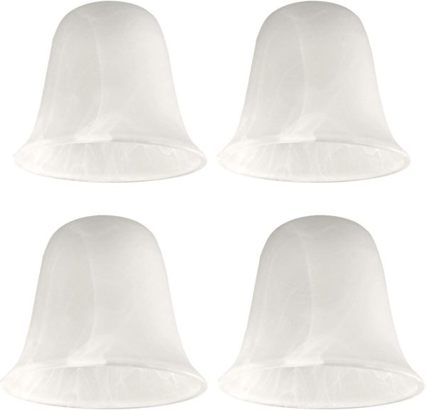 Giluta Bell Shaped Glass Shade, Alabaster Glass Shades Replacement for ceiling fan light wall light and pendant, Lipless with 1-5/8-inch Fitter Opening, 4 Pack