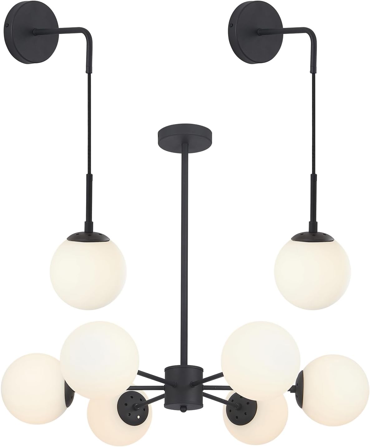 KCO Lighting Matter Black Wall Sconce Set of 2 Mid Century Modern Wall Sconce Lighting 6 Light Sputnik Chandelier Milk Glass Chandelier White Globe Chandelier Flush Mount Chandelier for Dining Room