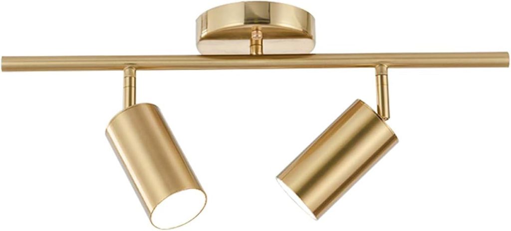 KCO Lighting Modern 2-Light Gold Track Lighting Fixture Flush Mount Brushed Brass Track Lights Kit Mid Century Industrial Adjustable Ceiling Spot Lights Indoor for Kitchen Island (2-Light)