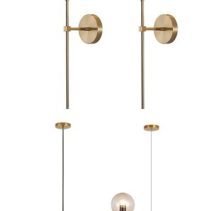 KCO Lighting Gold Globe Wall Sconce Brushed Brass Long Slim Wall Light 6-Light Glass Globe Pendant Light Fixture Mid Century Modern Sputnik Chandelier