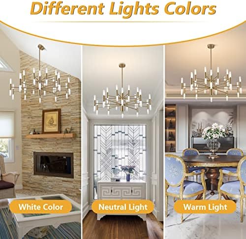 KCO Lighting 5-Lights White Pleated Fabric Pendant Light Mid Century Modern Brushed Gold Sputnik Chandelier Brushed Brass 40-Lights LED Sputnik Chandelier - Image 6