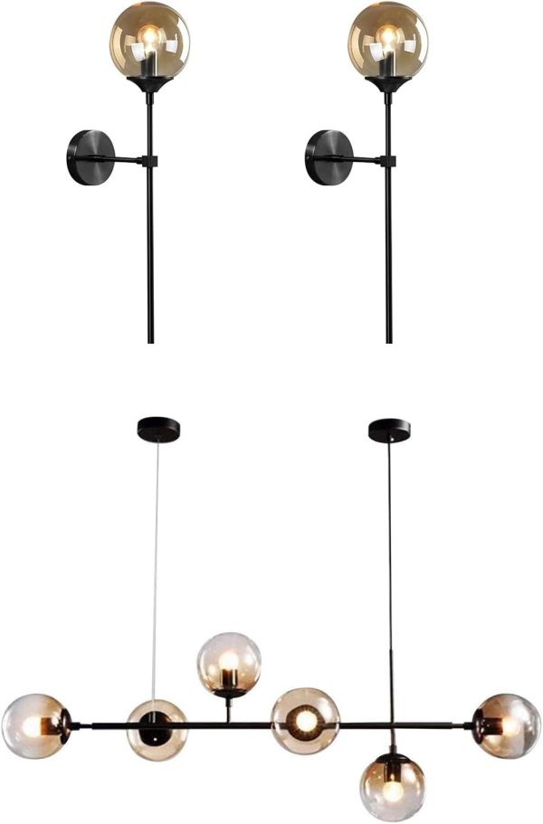 KCO Lighting Black Long Wall Sconce Mid Century Modern Globe Wall Light Vintage Glass Bar Wall Lamp Modern Linear 6-Lights Pendant Light Black Sputnik Chandeliers Farmhouse Kitchen Island Lighting