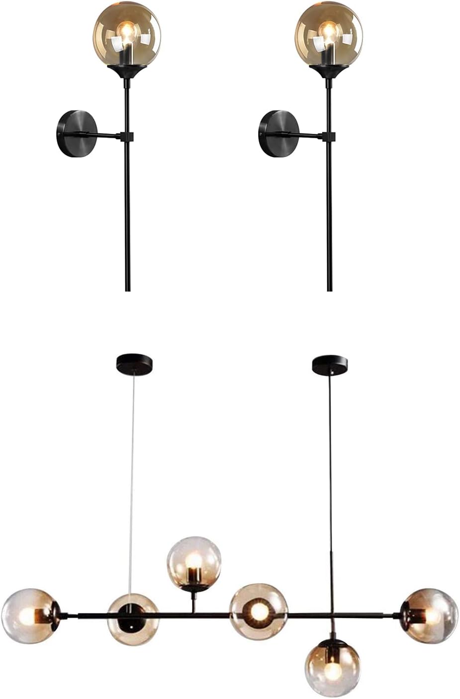 KCO Lighting Black Long Wall Sconce Mid Century Modern Globe Wall Light Vintage Glass Bar Wall Lamp Modern Linear 6-Lights Pendant Light Black Sputnik Chandeliers Farmhouse Kitchen Island Lighting