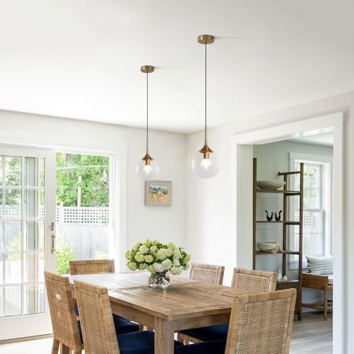 KCO Lighting Clear Globe Pendant Lights Kitchen Island Bubble Glass Pendant Lighting Gold Hanging Light Fixture Mid Century Modern Green Chandelier Ribbed Flush Mount Light - Image 5