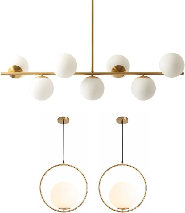 KCO Lighting Modern Gold Chandelier with White Globe Sputnik Chandelier Pendant Light Frosted Globe Glass Adjustable Hanging Ceiling Light for Dining Room Living Room Kitchen (Gold)