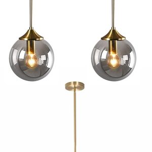 KCO Lighting Smoke Gray Glass Globe Pendant Lighting Modern Gold Single Pendant Light Fixture Brushed Brass Linear Chandelier Mid Century Glod Globe Chandelier Kitchen Island Dining Lighting