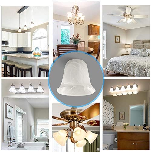 Giluta 6 Pack Bell Shaped Glass Shade Alabaster Light Fixture Shades Replacement for Ceiling Fan Light Wall Light, Lipless with 1-5/8 inch Fitter Opening - Image 4