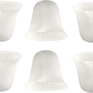 Giluta 6 Pack Bell Shaped Glass Shade Alabaster Light Fixture Shades Replacement for Ceiling Fan Light Wall Light, Lipless with 1-5/8 inch Fitter Opening