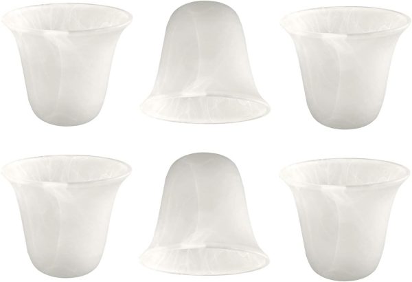 Giluta 6 Pack Bell Shaped Glass Shade Alabaster Light Fixture Shades Replacement for Ceiling Fan Light Wall Light, Lipless with 1-5/8 inch Fitter Opening