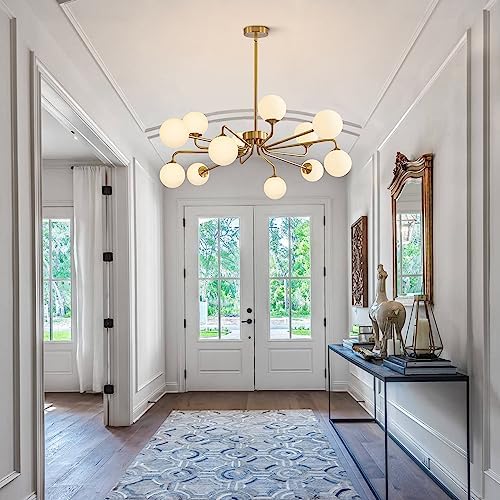KCO Lighting 12 Light Modern Sputnik Chandelier Glass Globe Pendant Light Fixture Geometric Brushed Brass Chandelier for Kitchen Island Living Room Foyer - Image 7