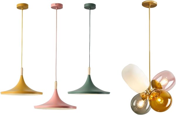 KCO Lighting 3-Pack Colorful Macaron Pendant Light Colorful Glass Chandelier Pendant Light Farmhouse Barn Pendant Light Stained Colored Glass Balloon Pendant Light Kids Room Pendant Lighting