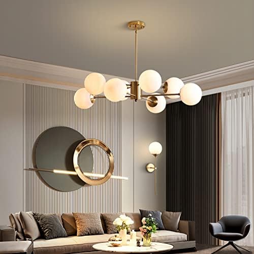KCO Lighting 8-Light Sputnik Chandelier Frosted Glass Globe Wall Sconce Long Arm for Living Room, Stairs, Bathroom Mirror - Image 3