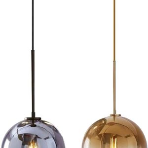 KCO Lighting Small Glass Pendant Light Modern Globe Pendant Light Mid Century Modern Pendant Light Fixture Black Gold Pendant Lighting for Dining Room Living Room