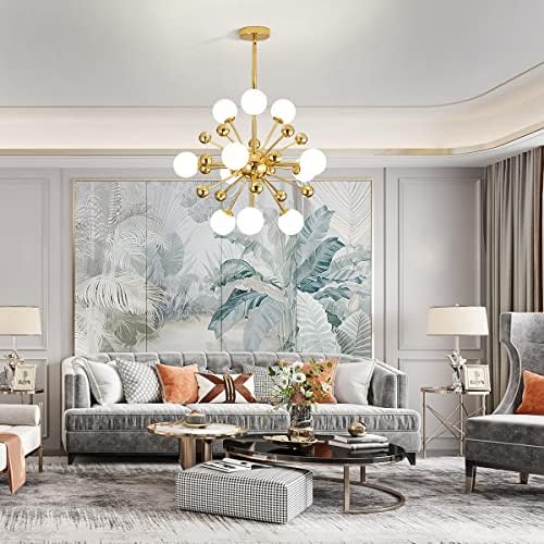 KCO Lighting Modern Globe Wall Sconce Brushed Brass Wall Light Mid Century Industrial Gold Wall Lamp Modern Gold Sputnik Chandelier Lighting Fixture Frosted White Glass Globe Chandelier Pendant Light - Image 6