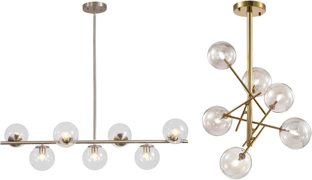 KCO Lighting Modern 7-Light Brushed Nickel Metal Large Chandelier Clear Glass Globe Pendant Light Modern Gold Sputnik Chandeliers 6 Light Bubble Chandelier Lighting for Kitchen Island Living Room