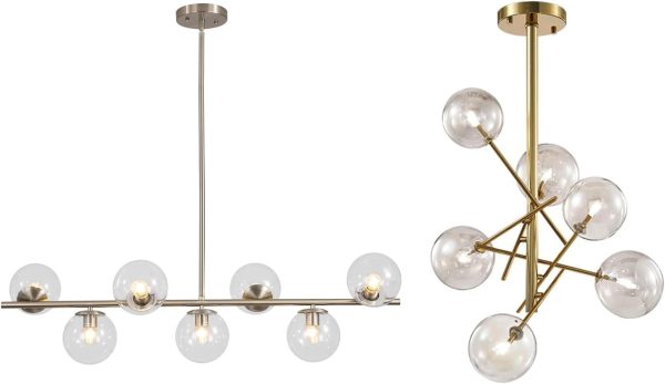 KCO Lighting Modern 7-Light Brushed Nickel Metal Large Chandelier Clear Glass Globe Pendant Light Modern Gold Sputnik Chandeliers 6 Light Bubble Chandelier Lighting for Kitchen Island Living Room