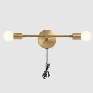KCO Lighting Gold Plug in Wall Sconce 2 Light Bathroom Vanity Light Plug in Brass Wall Reading Light Mid Century Modern Bathroom Wall Scones for Hallway Living Room Dining Room