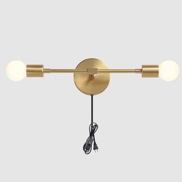 KCO Lighting Gold Plug in Wall Sconce 2 Light Bathroom Vanity Light Plug in Brass Wall Reading Light Mid Century Modern Bathroom Wall Scones for Hallway Living Room Dining Room