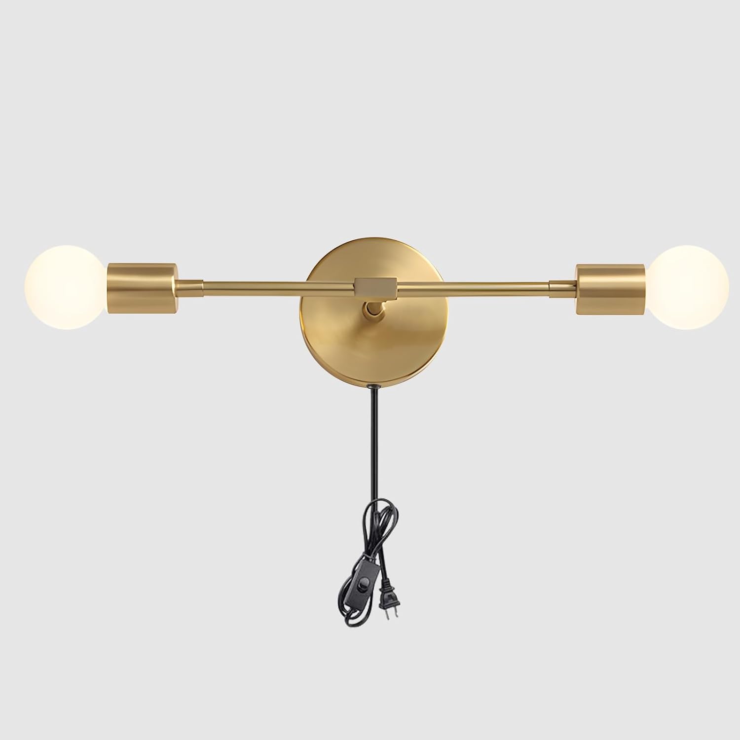 KCO Lighting Gold Plug in Wall Sconce 2 Light Bathroom Vanity Light Plug in Brass Wall Reading Light Mid Century Modern Bathroom Wall Scones for Hallway Living Room Dining Room