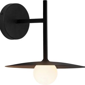 KCO Farmhouse Matte Black Wall Sconce with 3.9” Small White Glass Shade