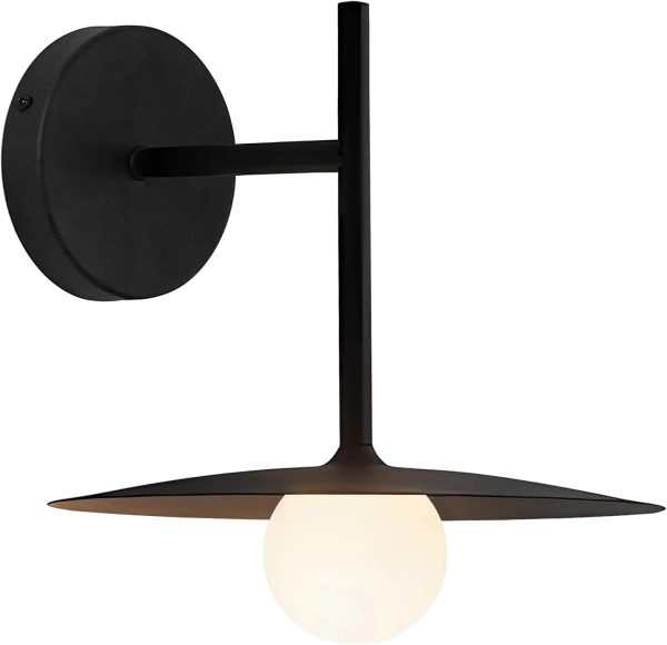 KCO Farmhouse Matte Black Wall Sconce with 3.9” Small White Glass Shade