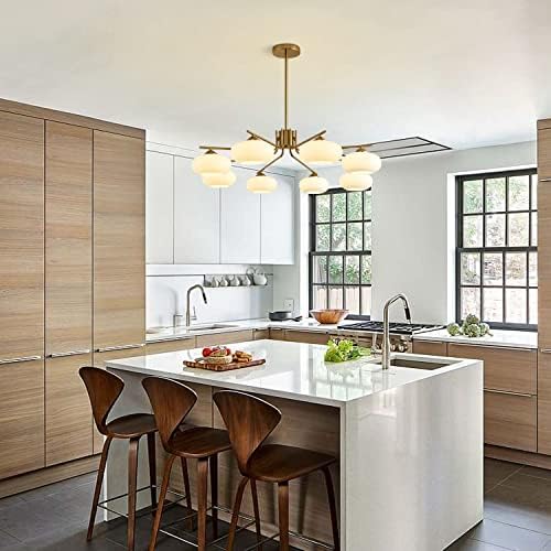 KCO Lighting Mid Century Modern Chandeliers Dining Room Pendant Light Fixture 8 Lights Gold Chandelier Pendant Light Gold Semi Flush Mount Ceiling Light 4-Light Metal Cage Ceiling Light Fixture - Image 5